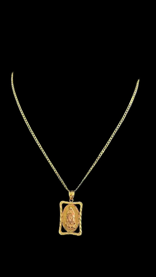 Cadena Corte brillo 14k con dije de la virgen de Guadalupe